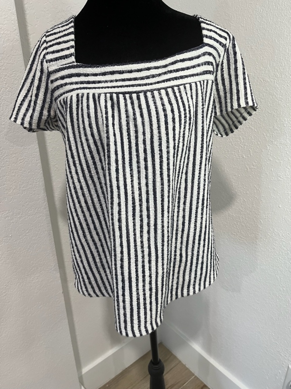 Lucky Brand Black & White Striped Square-Neck Short Sleeve Top